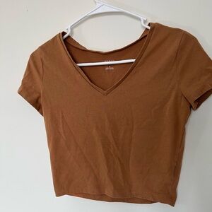 Wild Fable Brown Fitted Crop T-Shirt